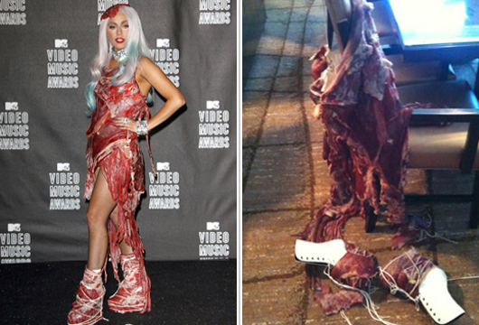 lady gaga meat dress real meat. Lady Gaga#39;s meat dress has